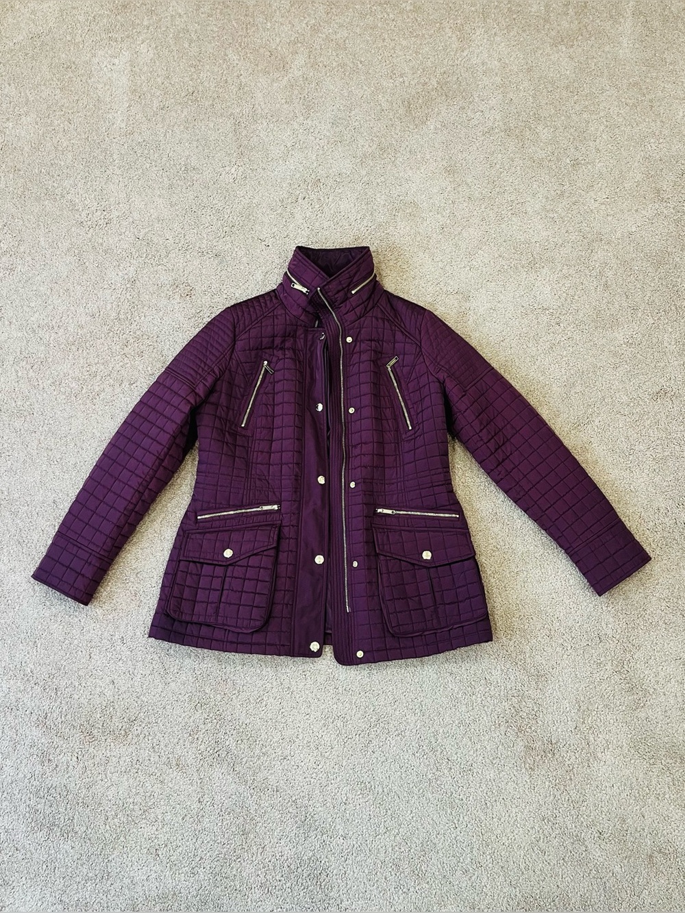 Michael Kors Women’s Box Quilted Purple Stowaway Purple Jacket Size M
